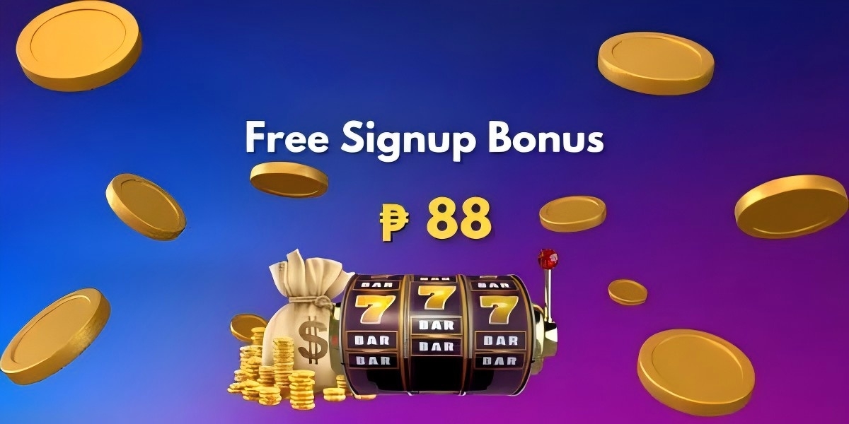 Promotional banner art with jackpot coins and slot reels